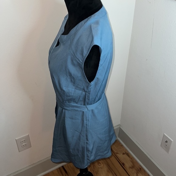 Motherhood Split neck long hidden buttoned down sleeveless belted top blouse S - Picture 2 of 8